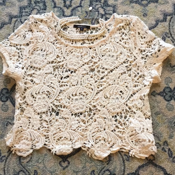 Ambiance Tops - NWOT Ambiance Crochet Crop Top Cream Sz M